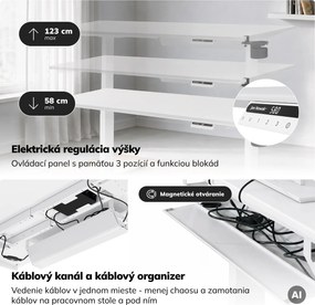 Elektrický stôl s nastaviteľnou výškou ergonomický biely,1600x800 mm: ARIA