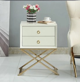 NOČNÝ STOLÍK MARINETTE BIELY LAKOVANÝ + ZLATÝ