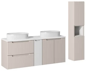 Koupelnová sestava Nova Cashmere Beyond s deskou, umyvadly a skříňkami 140 cm bílá/kašmírová