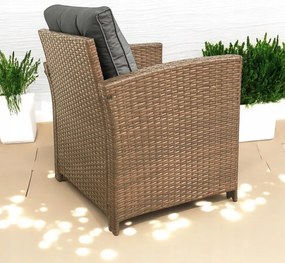 Set dvoch záhradných kresiel z technoratanu SFS020-SC - prírodné hnedé + sivé vankúše