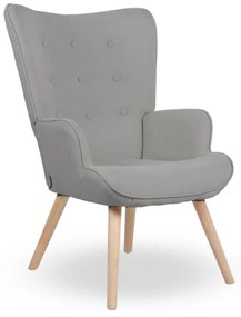 Kreslo ušiak LUGO — masív, látka, prírodná / sivá