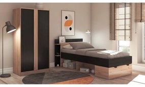 Jednolôžková posteľ v dekore duba s úložným priestorom bez roštu v čierno-prírodnej farbe 90x200 cm Albo – Marckeric