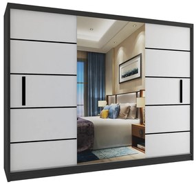 Šatníková skriňa 232 cm Belini čierny mat / biely mat s posuvnými dverami a zrkadlom  MZ SZP4/2/1B/2W1L/0/BL