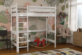 Detská vyvýšená posteľ z masívu borovice TEXAS - 200x90 cm - BIELA