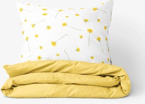 Goldea bavlnené posteľné obliečky duo - púpavy so žltou 140 x 200 a 70 x 90 cm