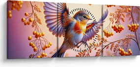 Obraz - Vták s jarabinou (s hodinami) (90x30 cm)