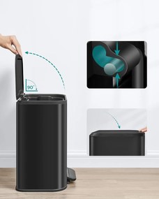 Kuchynský pedálový odpadkový kôš, 20 litrový oceľový kôš, atramentovo čierny