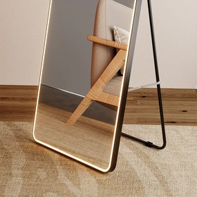 Mereo Mereo, zrkadlo hranaté 500x1700 mm, LED osvetlenie, závesné aj stojaté, čierny rám, MER-CN188