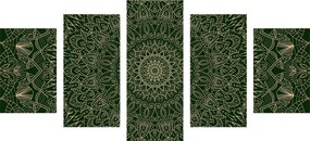 5-dielny obraz detailná ozdobná Mandala v zelenej farbe - 100x50