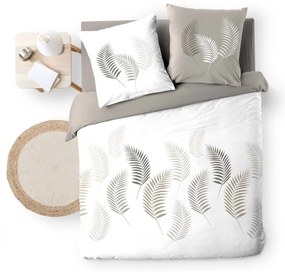 Biele/taupe bavlnené obliečky na dvojlôžko/predĺžené 240x220 cm Goyave – douceur d'intérieur