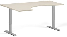 Ergonomický výškovo nastaviteľný stôl, 160x120 cm, 2 motory, L/P, sivá podnož, breza
