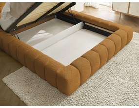 Čalúnená dvojlôžková posteľ s úložným priestorom s roštom 160x200 cm v horčicovej farbe Mont Blanc – Bobochic Paris