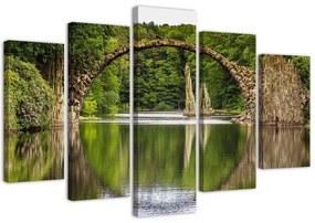 Obraz na plátně pětidílný Obloukový most přes jezero - 100x70 cm