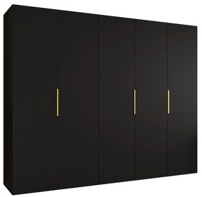 Šatníková skriňa 250 cm Mirabella 1 (čierna + zlatá). Vlastná spoľahlivá doprava až k Vám domov. 1126376