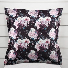 Biante Zamatová obliečka na vankúš s lemom Tamara TMR-011 Kvetiny na čiernom 30 x 50 cm