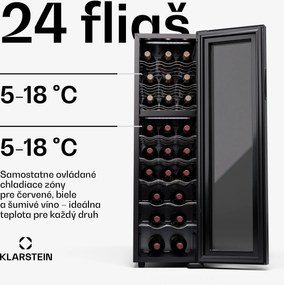 Klarstein Shiraz 24 Duo, chladnička na víno, 2 zóny, 75 l/24 fliaš,  5-18 °C, dotykové ovládanie