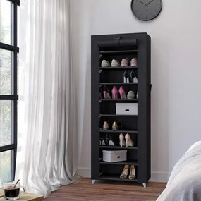 Úložný regál s veľkou kapacitou, botník 10-úrovňový, 28 x 58 x 160 cm, čierny