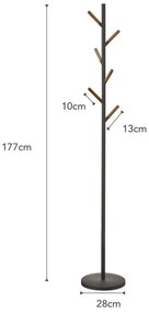 Čierny stojací vešiak s detailmi z bukového dreva YAMAZAKI Plain Pole Hanger