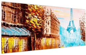 Obraz - Daždivého počasia a Eiffelovej veže (120x50 cm)