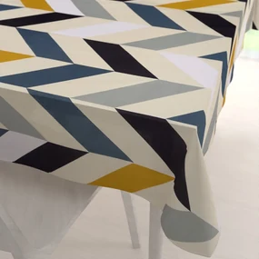 Biante Bavlnený obdĺžnikový obrus Sandra SA-402 Veľké cik-cak modro-žlté pruhy 140x220 cm