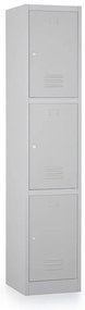 Kovová šatníková skrinka - 3 boxy, 38 x 45 x 185 cm, cylindrický zámok, svetlo sivá - ral 7035