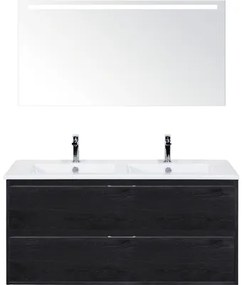Kúpeľňová zostava Sanox Porto keramika zrkadlo 120 cm 2 zásuvky dub čierny s LED