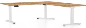 Výškovo nastaviteľný stôl OfficeTech Angle, 180 x 200 cm, biela podnož, dub zlatý