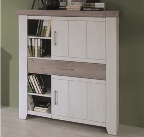 Vysoká komoda Cruz 100 cm, bielená pínia/šedý dub%