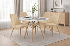 Jedálenská zostava stôl 100 cm biely a 4 stoličky IMOLA béžové / nohy vo farbe dreva