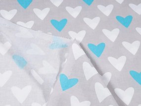 Biante Bavlnený záves Sandra SA-017 Tyrkysové srdce na sivom 150x250 cm