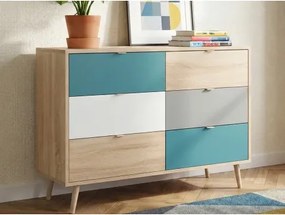 Komoda so zásuvkami Cuba, dub/biela/šedá/petrolejová%