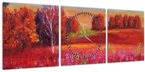 Obraz červenej krajiny (s hodinami) (90x30 cm)