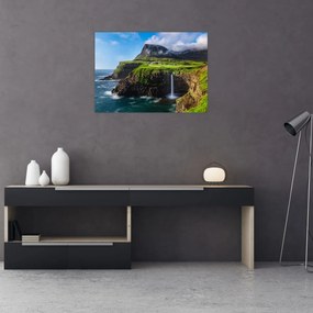 Sklenený obraz - Vodopád Múlafossur (70x50 cm)