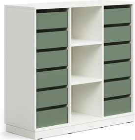 Úložná skrinka CASPER, 12 zásuviek, 3 priehradky, so soklom, biela/tmavozelená