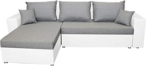 Rohová sedacia súprava Samba II, biela ekokoža/svetlo šedá látka