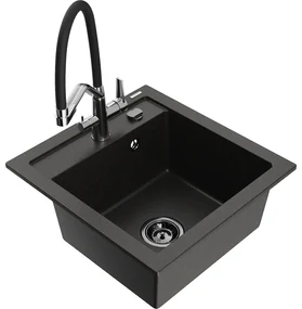 Mexen Vito, 1-komorový granitový drez 520x490x210 mm, drezová batéria Duo, čierna-zlatá metalíza, 6503-75-671701-07-B