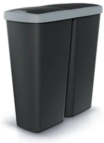 Odpadkový kôš DUO čierny, 50 l, sivá / čierna