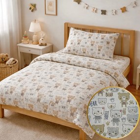 Mušelínové obliečky Teddy Bear TiaHome - 1x Vankúš 90x70cm, 1x Paplón 140x200cm