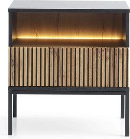 Nočný stolík Sento, čierna/dub wotan, s osvetlením