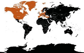 Tapeta zaujímavá mapa na bielom pozadí s oranžovým detailom
