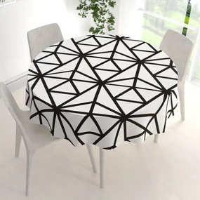 Biante Bavlnený okrúhly obrus Sandra SA-577 Čierne geometrické vzory na bielom Ø 110 cm