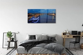 Obraz plexi Loď mora mesto na nočnej oblohe 125x50 cm