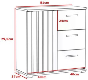 Loftová komoda 80 cm so zásuvkami a úchytkami