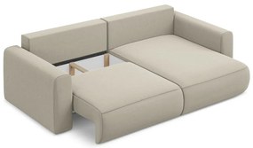 Béžová zamatová rozkladacia/s úložným priestorom rohová pohovka (pravý roh/s leňoškou) Kapua – Makamii
