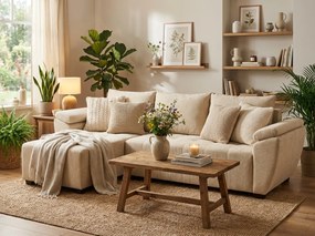 Rozkladacia obojstranná sedacia súprava do L LIVARO 251x140 cm, krémová