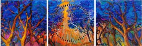 Obraz - jesenné koruny stromov, moderný impresionizmus (s hodinami) (90x30 cm)