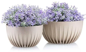 PLASTOVÝ KVETINÁČ STRIPPED ECO SADA 2KS 16X30 CM+15X24 CM BÉŽOVÁ