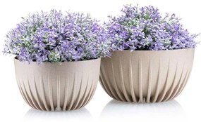PLASTOVÝ KVETINÁČ STRIPPED ECO SADA 2KS 16X30 CM+15X24 CM BÉŽOVÁ