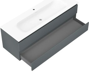 Mexen Rivel, kúpeľňová skrinka 140 cm s umývadlom Vela, 2 zásuvky, drážkovaná, grafitová matná/biela matná, 91A20-14047-2-BFF66-W23M