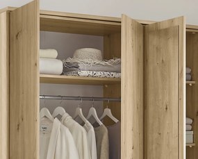 Šatníková skriňa so zrkadlom Savina 225 cm, dub artisan/šalviová